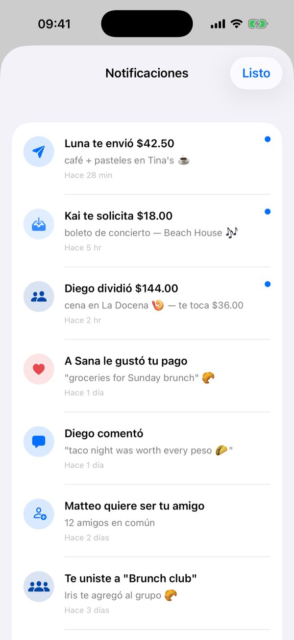 Notificaciones: Luna te envió $42.50