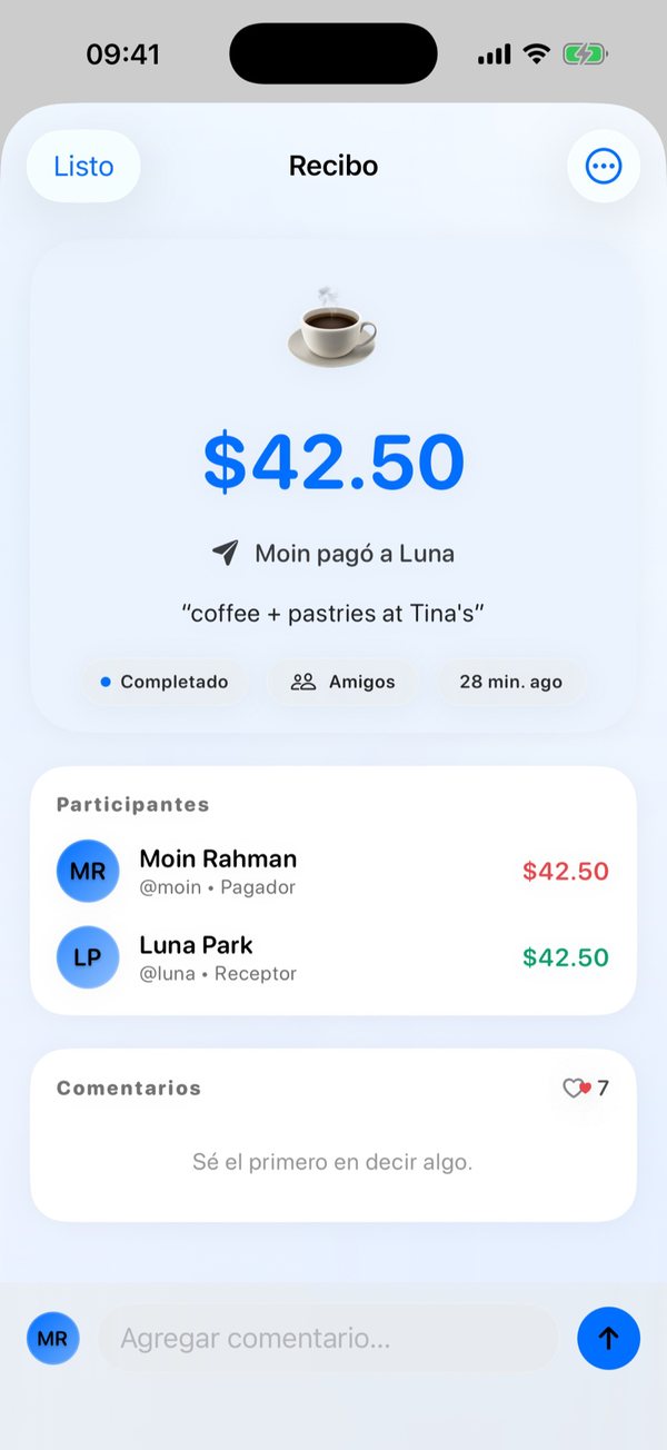 Recibo de $42.50 con comentarios